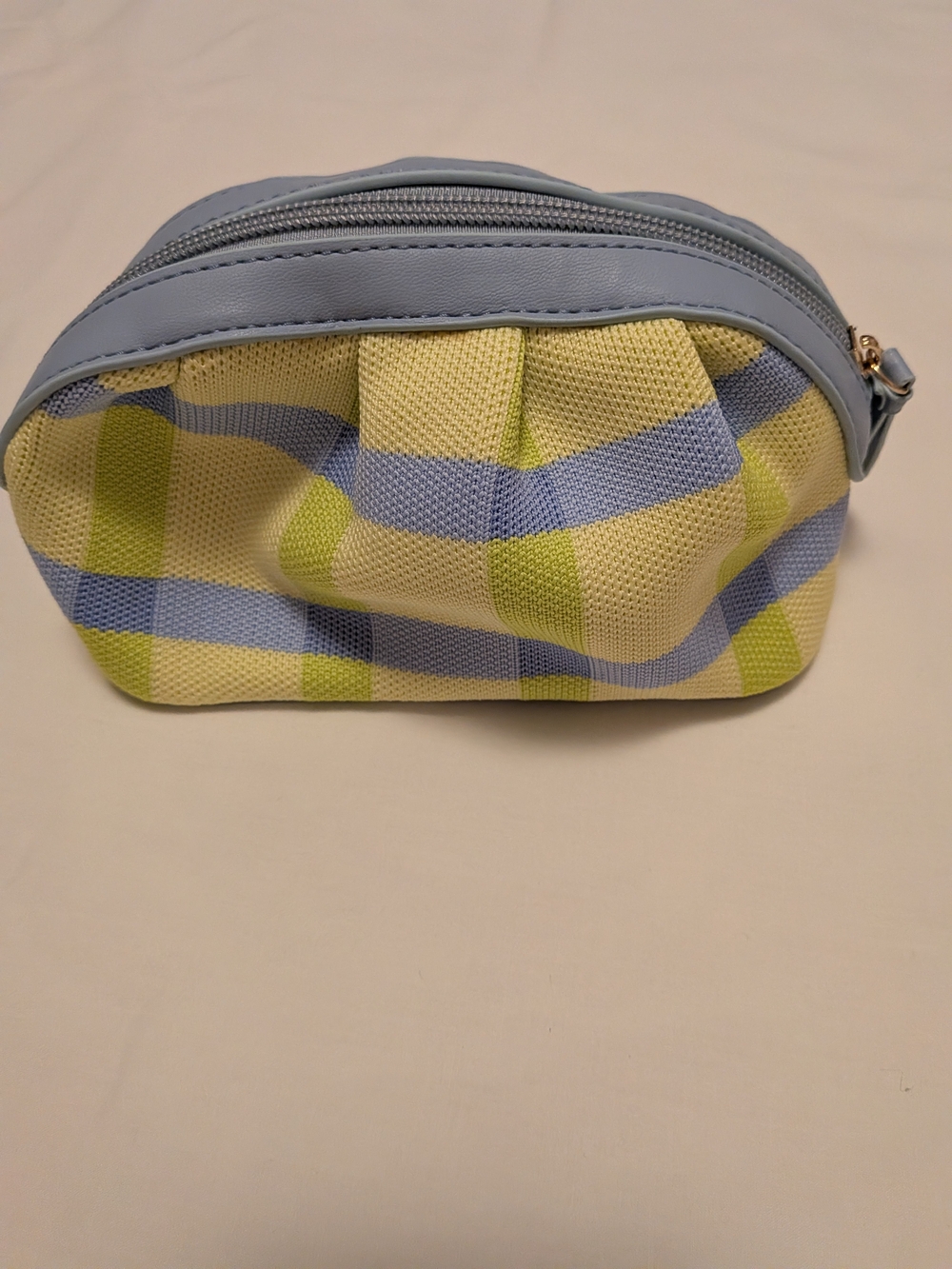 Neiman Marcus Light Blue, Pastel Yellow & Soft Blue Plaid Cosmetic Pouch